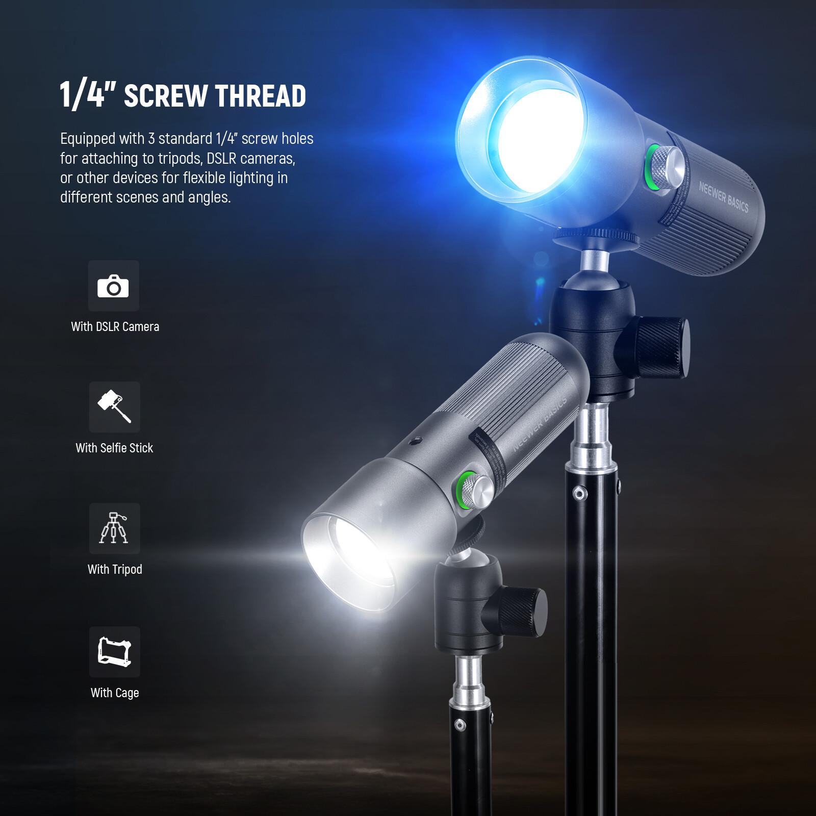 NEEWER RGB Flashlight, 4 Colors/20 Gobos, 10W 7500mAh, for Video/Studio, FL10D