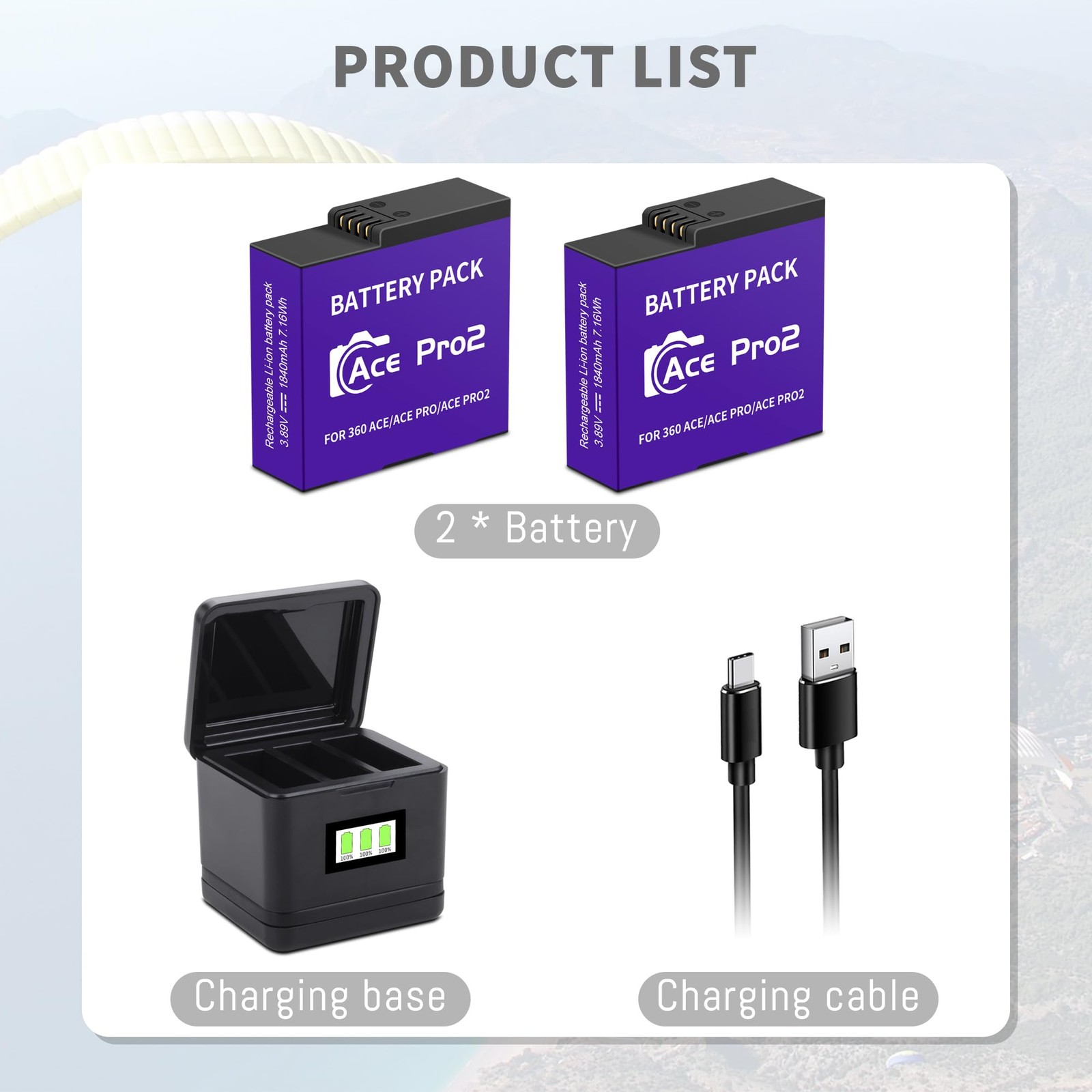 2-Pack 1800mah Ace 2 Battery and 3-Channel Fast Charger Hub, for Insta360 Ace…