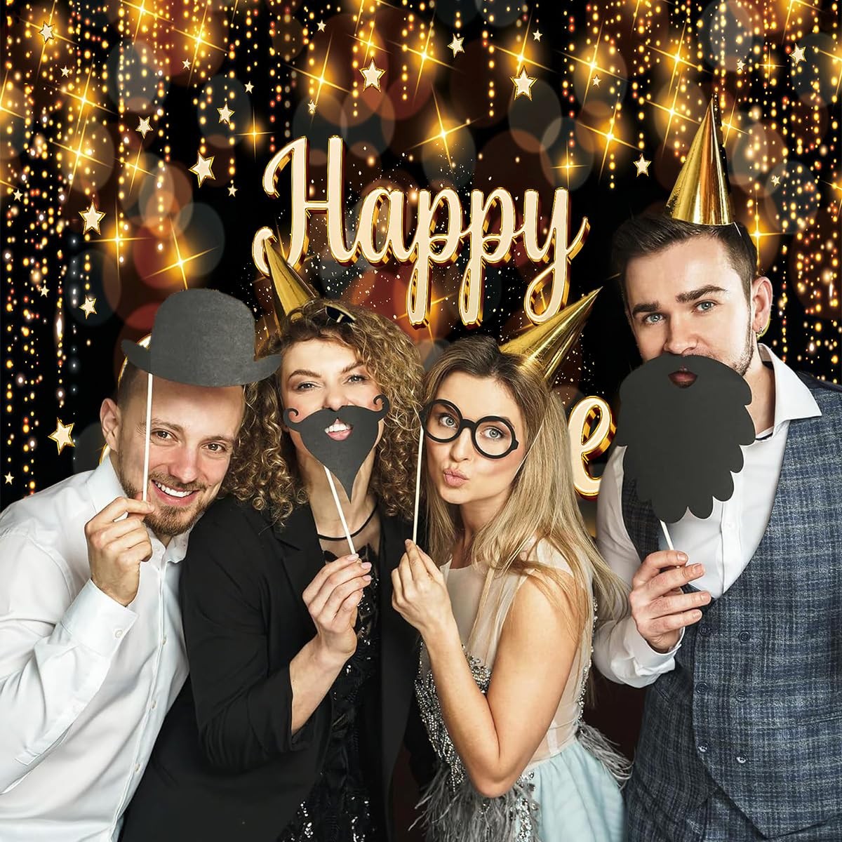 10x8ft Happy New Year Backdrop Gold Glitter Photography Background Party