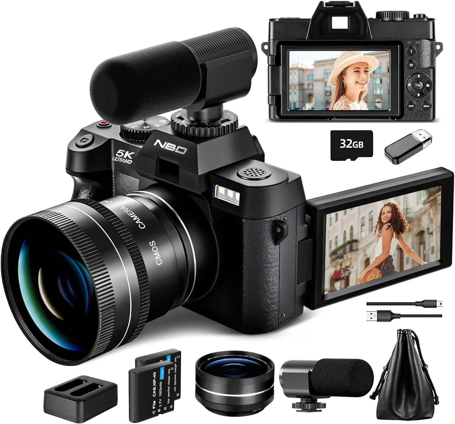 NBD Digital Camera 5K 48MP 16X Autofocus with Wide Angle & Macro Lens Vlogging