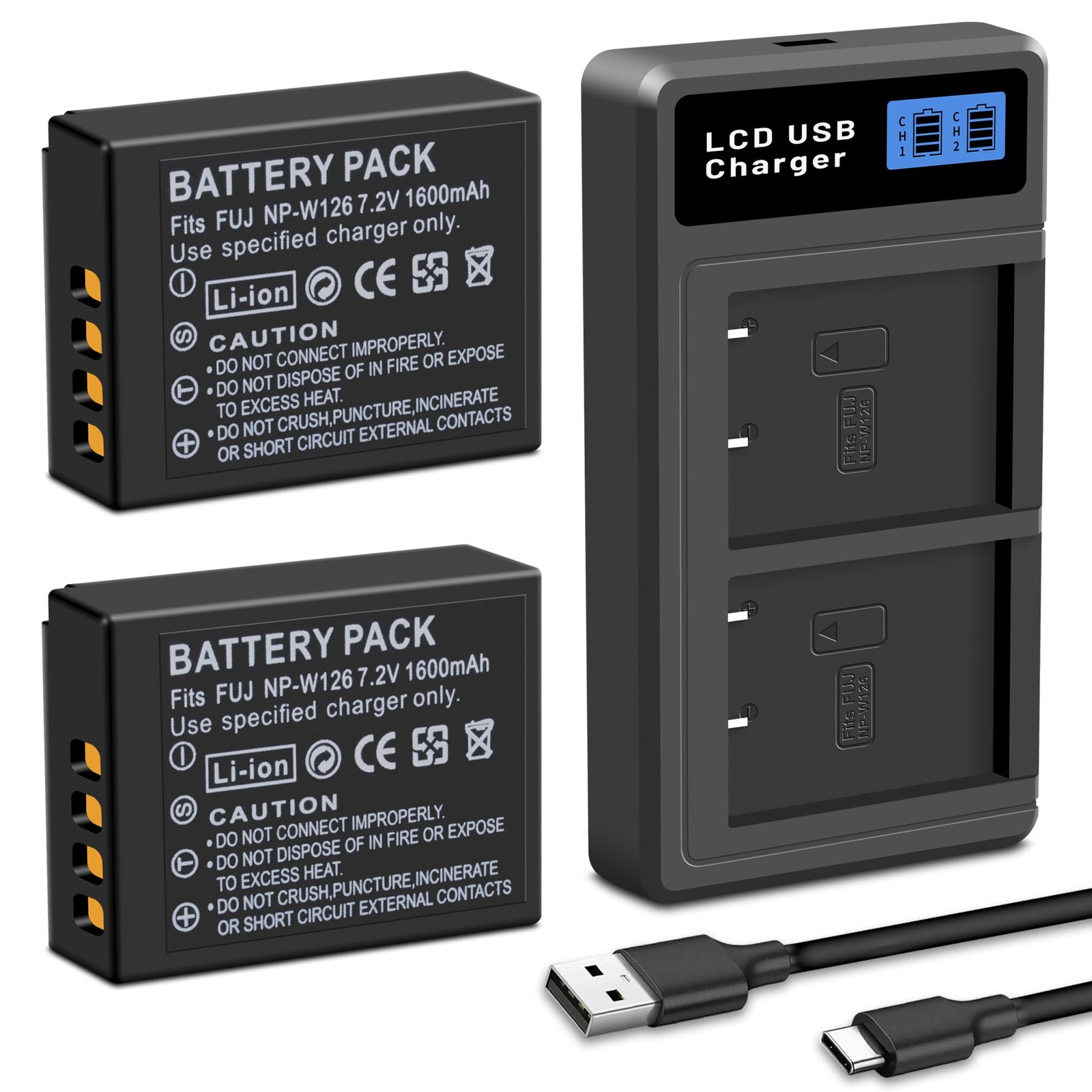 2-Pack NP-W126/W126S Battery(1600mAh) and Dual Charger with Fujifilm X100V X1…