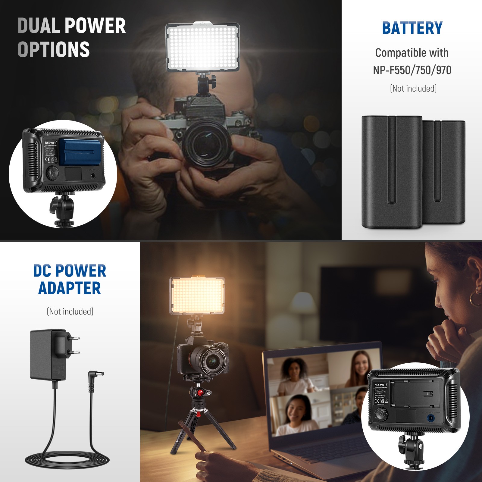 Neewer 176 LED Dimmable Video Light 5600K with 14 Thread for DSLR Cameras
