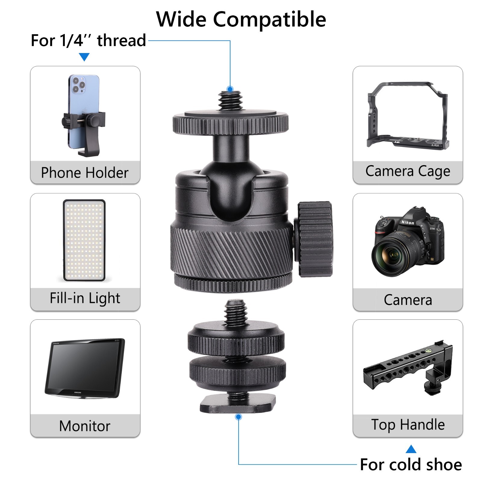 2Pcs Mini Ball Head 1/4″ Screw Mount Bracket Holder 360° Swivel Camera Tripod