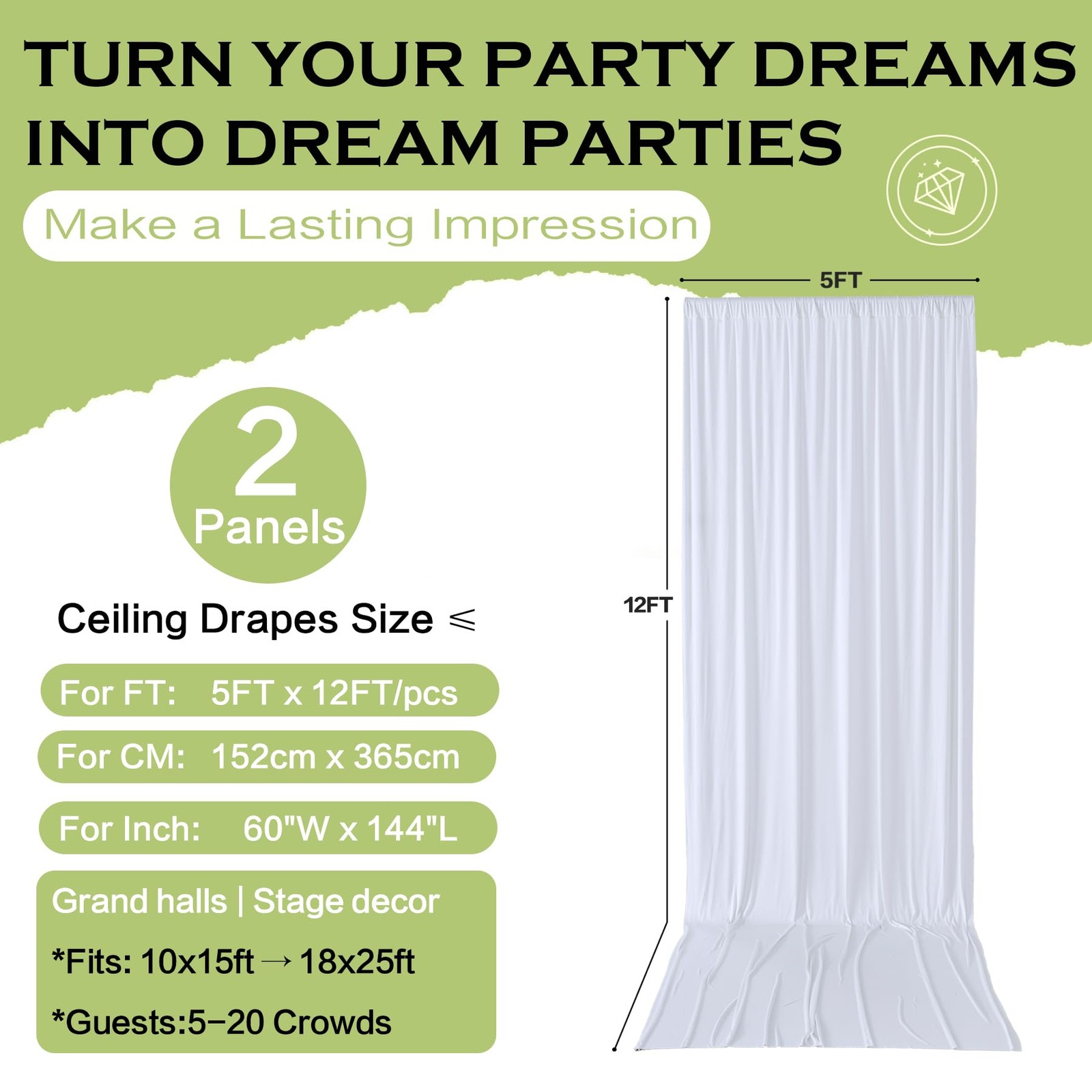10x12ft White Backdrop Curtain For Wedding 2 PCS Wrinkle Free Photo Drapes