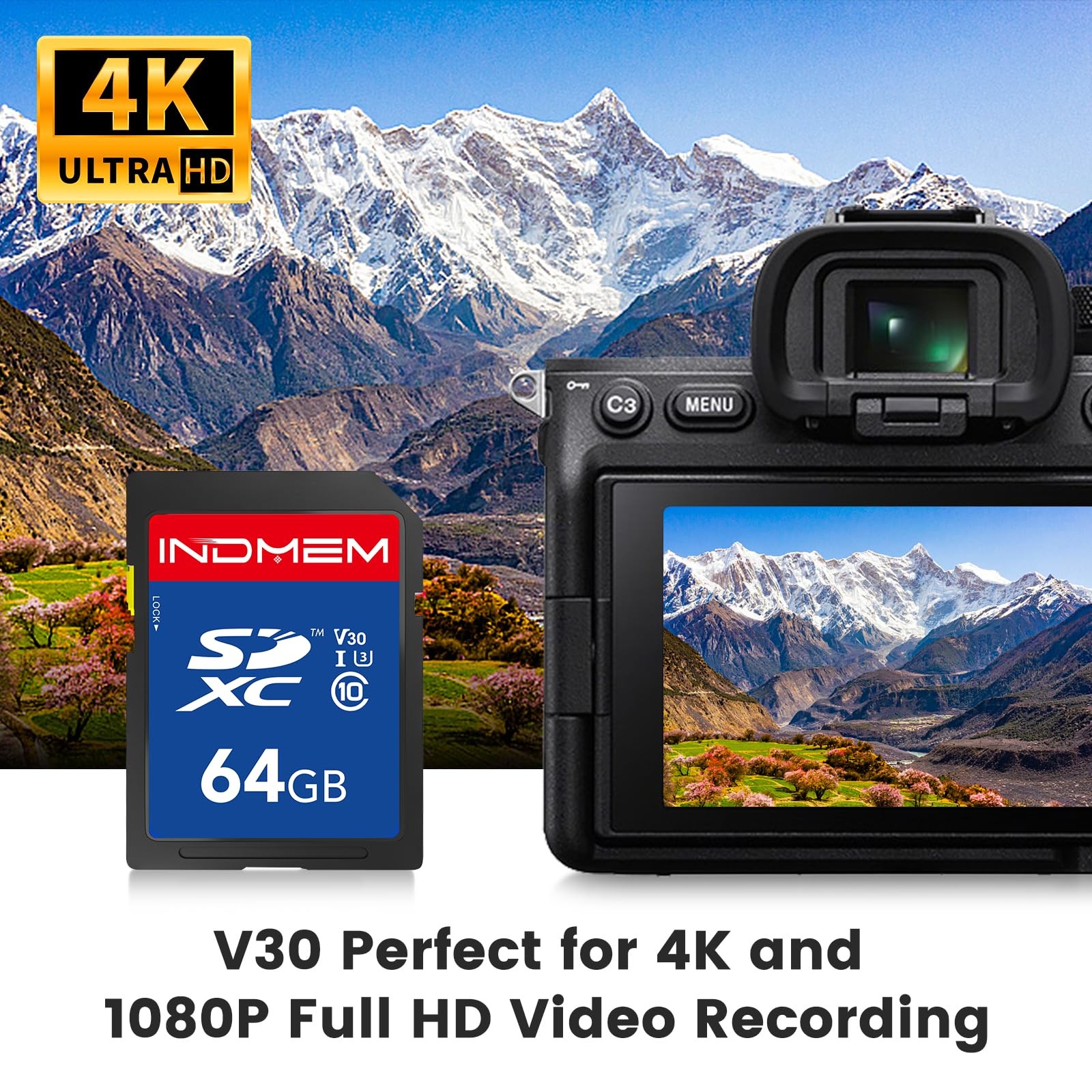 SD Card 64GB 10pack, C10, U3, V30, High Speed up to 90M/S SDXC UHS-I Memory