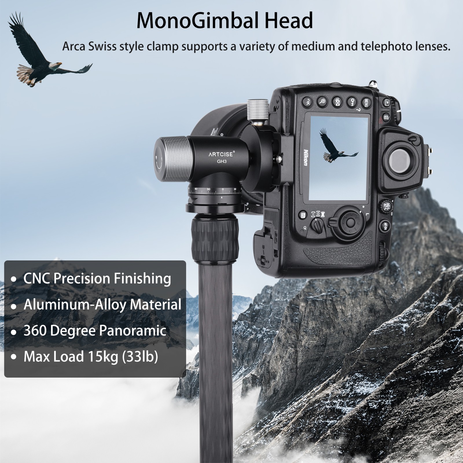 ARTCISE LB44 Panorama All metal Low Profile Tripod Head Ball head fr Camera DLSR