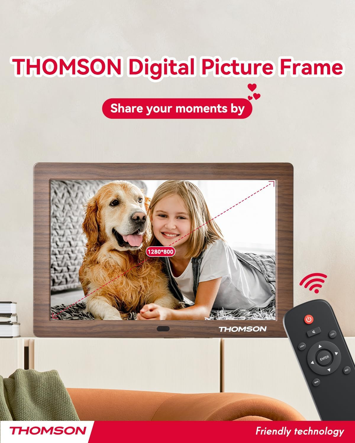 8″ Digital Picture Frame – Ultra Clear IPS Screen, Remote Control, Wooden Frame