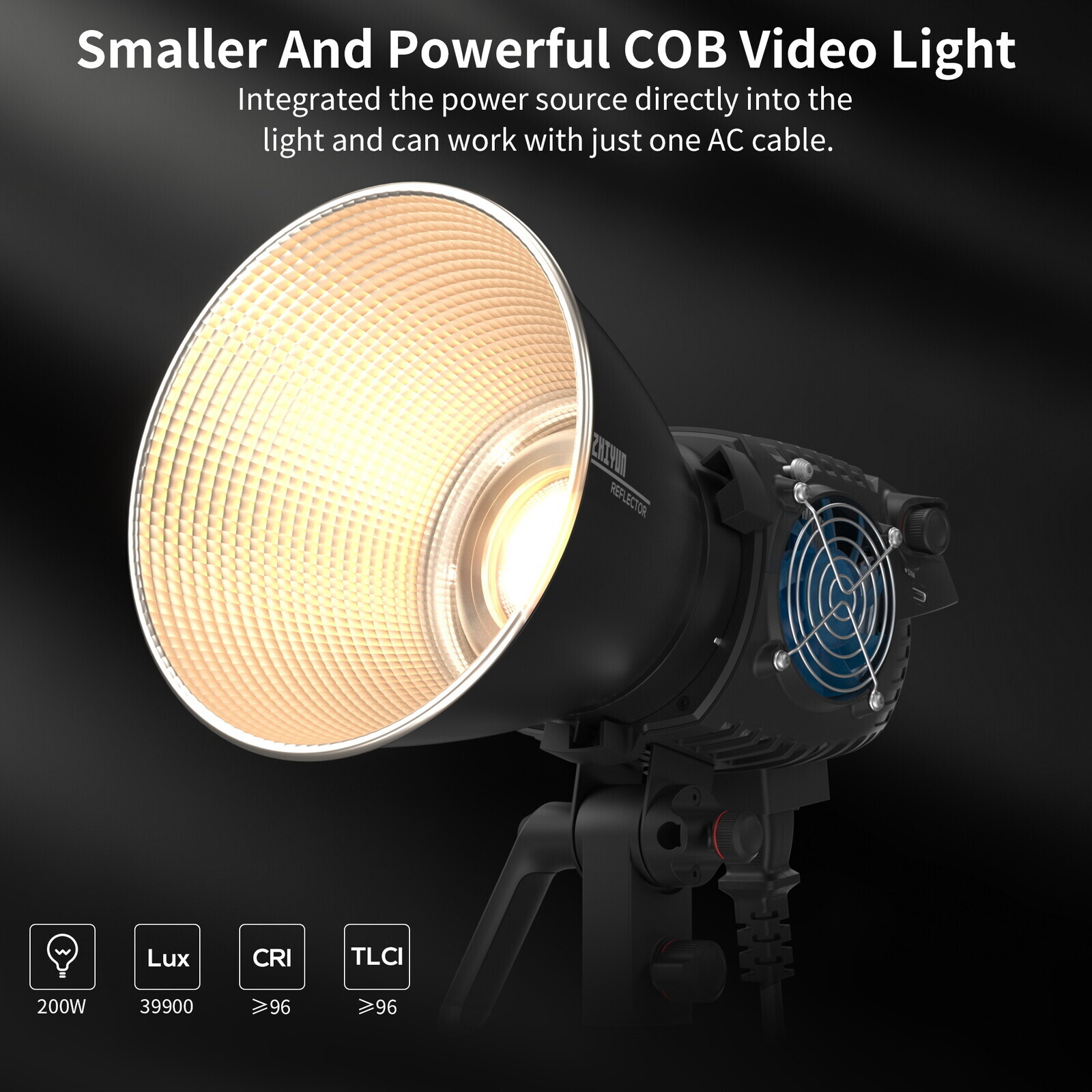 ZHIYUN Molus B200 200W Bi-Color COB LED Video Light 2700K-6500K Photography Lamp