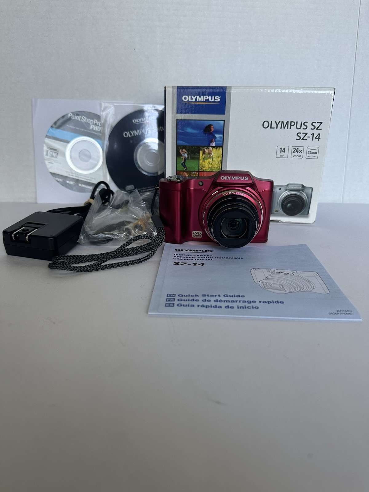 Olympus SZ-14 14MP Digital Camera 24x Zoom Red With Battery Charger Sd Tested