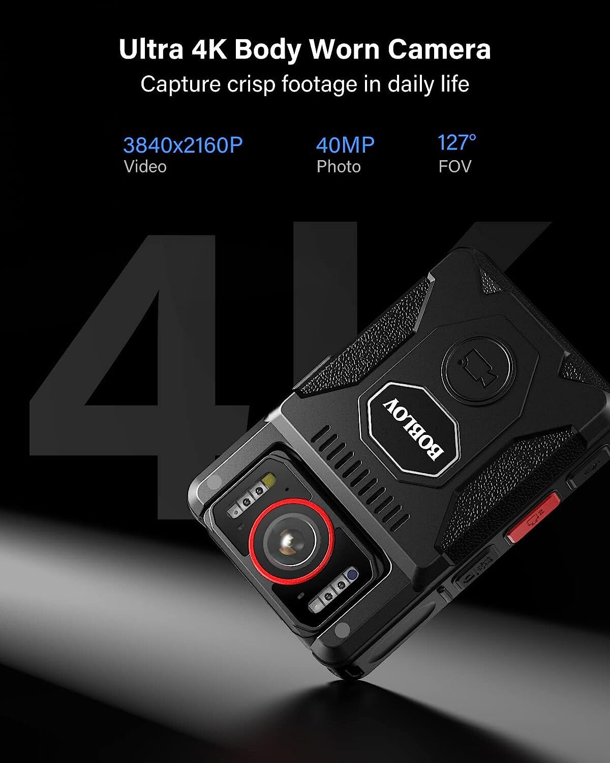 BOBLOV M7Pro 4K GPS Body Worn Camera 128GB Body Mounted Camera with Night Vision