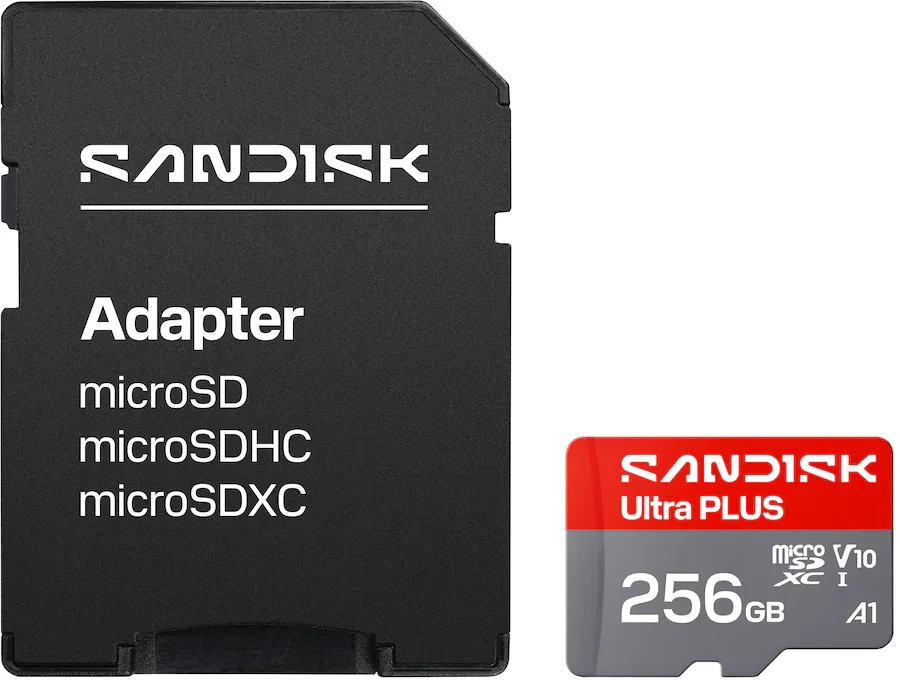 SanDisk Ultra Plus 256GB MicroSDXC UHS-I Memory Card with Adapter 160MBs