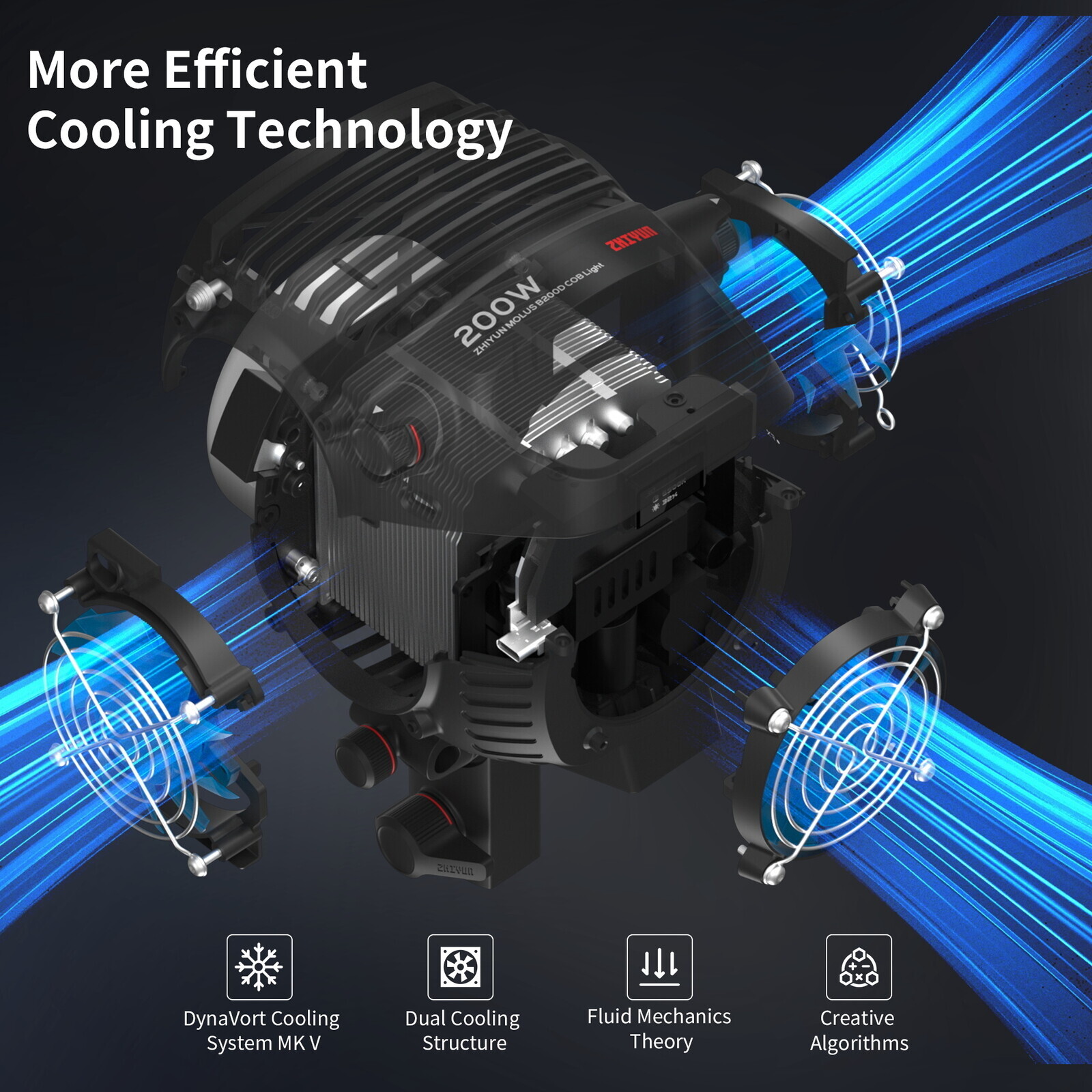 ZHIYUN Molus B200 200W Bi-Color COB LED Video Light 2700K-6500K Photography Lamp