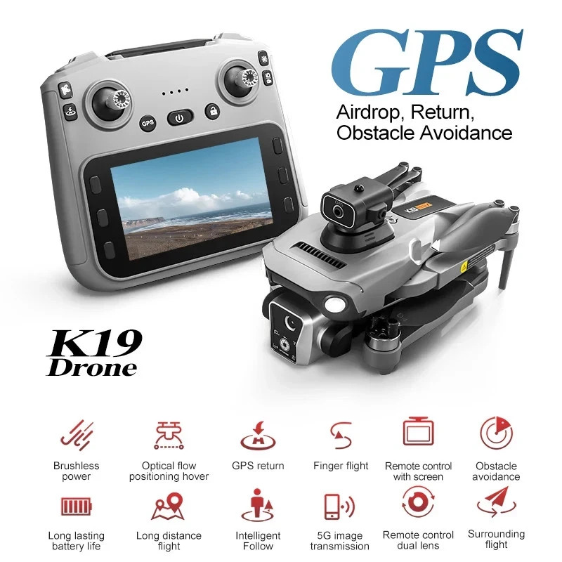 K19 Max GPS Drone with 4.5-inch Screen Controller with SD card, Unmanned Aerial