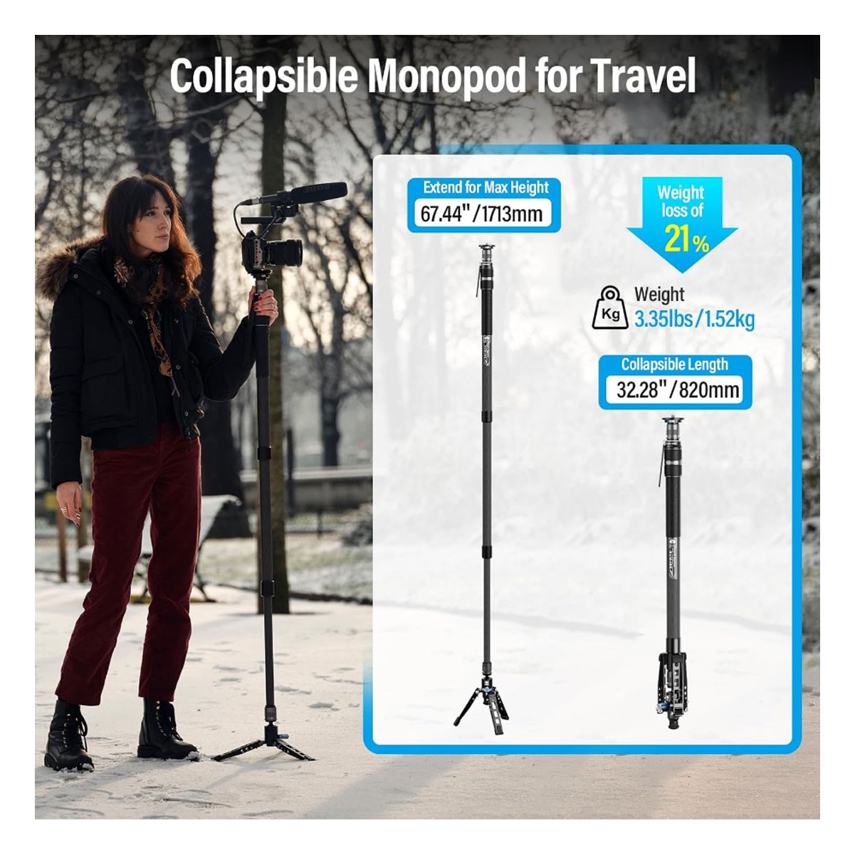 SIRUI Rapid System One-Step Height Adjustment Carbon Fiber 10x Modular Monopod