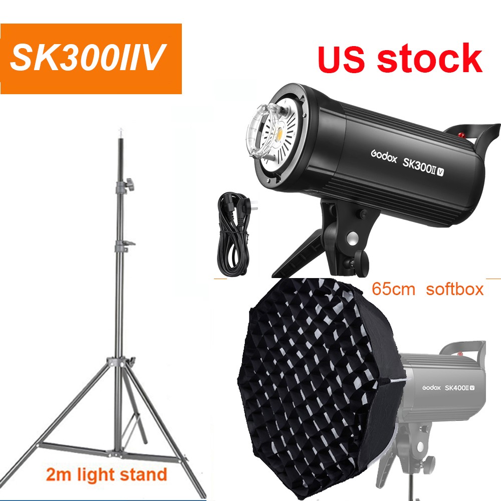 Godox SK300IIV Strobe Flash Monolight 65cm Softbox Bowens w Grid,light stand KIT