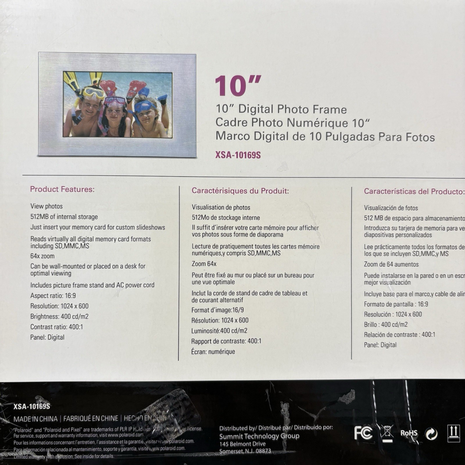 Polaroid 10″ Digital Photo Frame Color Screen XSA-10169S Internal Storage 512MB
