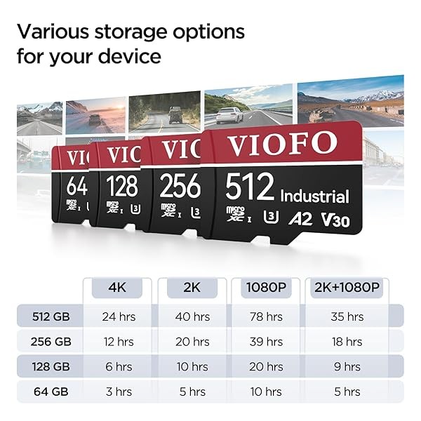 VIOFO 512GB Industrial Grade U3 A2 V30 High Speed Memory microSD Card wi G2U