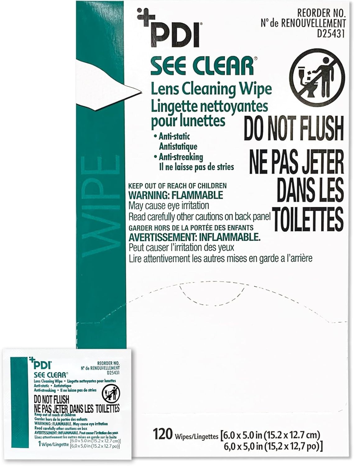 PDI See Clear Lens Cleaning Wipes Anti-Static Streak-Free Glasses Cleaner 120 Ct