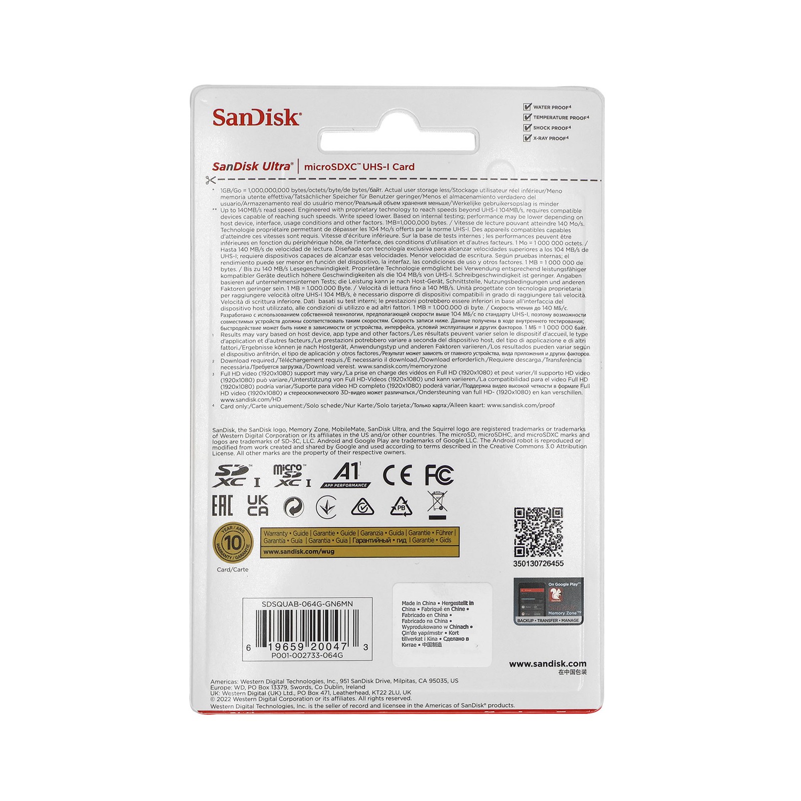 5x Sandisk Ultra microSD 64 GB 140MB/s Memory Card + Card Wallet