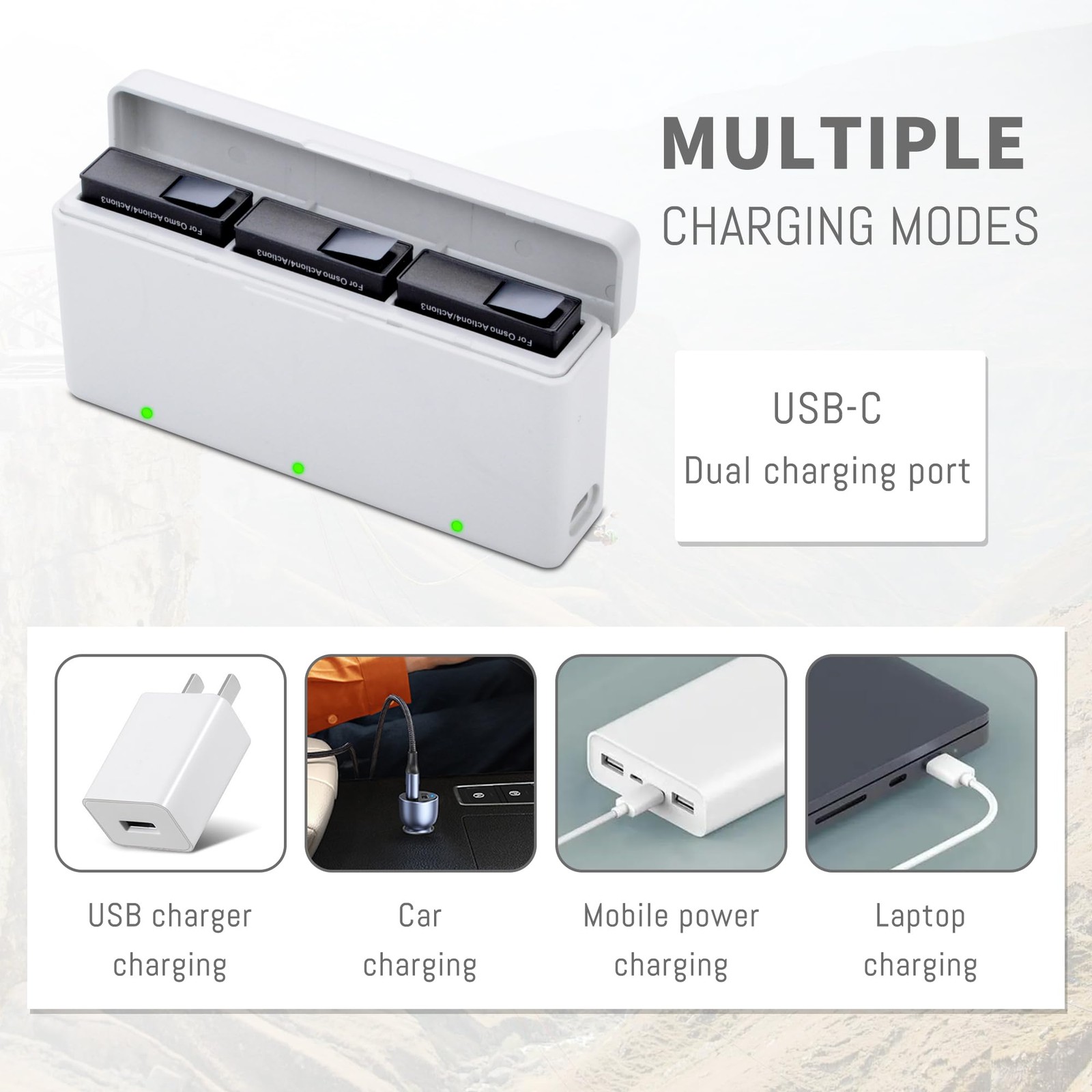 Osmo Action 4/3 Battery Charger Kit 3-Pack and 3-Channel Fast Charger Hub