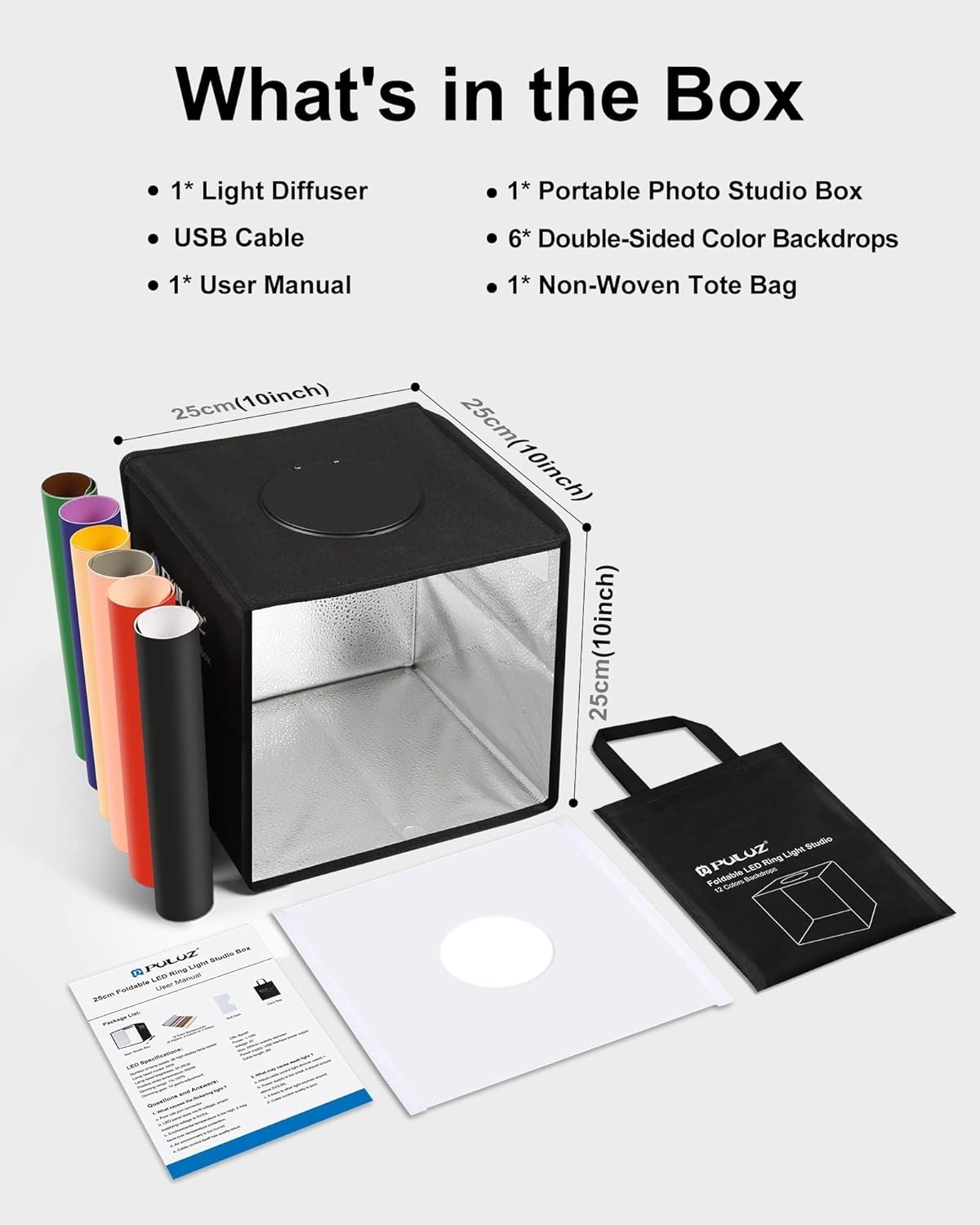 Compact 10-Inch Folding Light Box with 104 LEDs and Easy Setup for Photographers