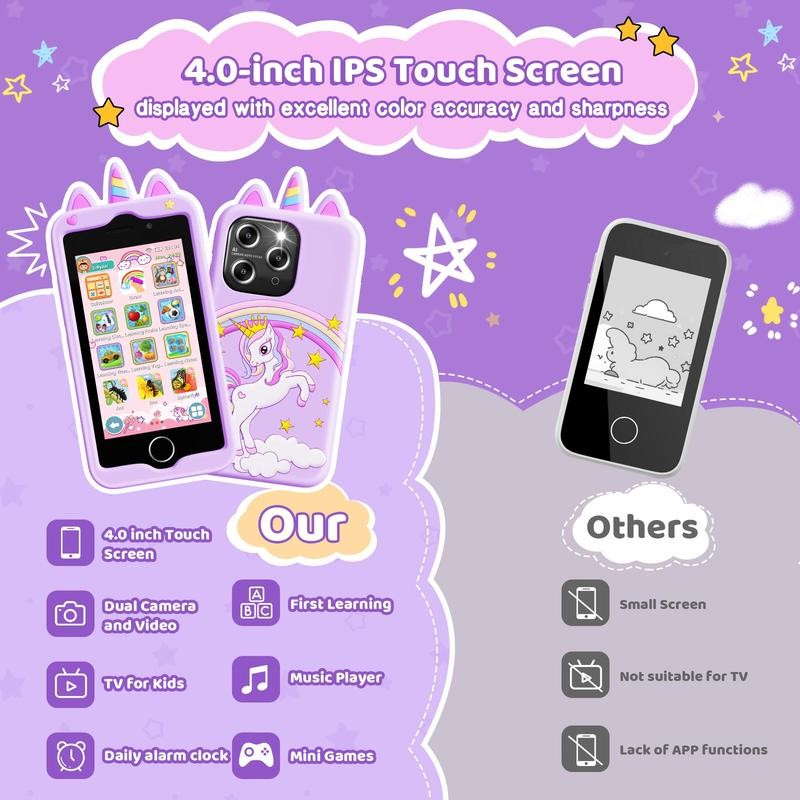 Kids Toy Phone Christmas Gift for 3-10 Years Old Toddler Smart Phone Blue&purple