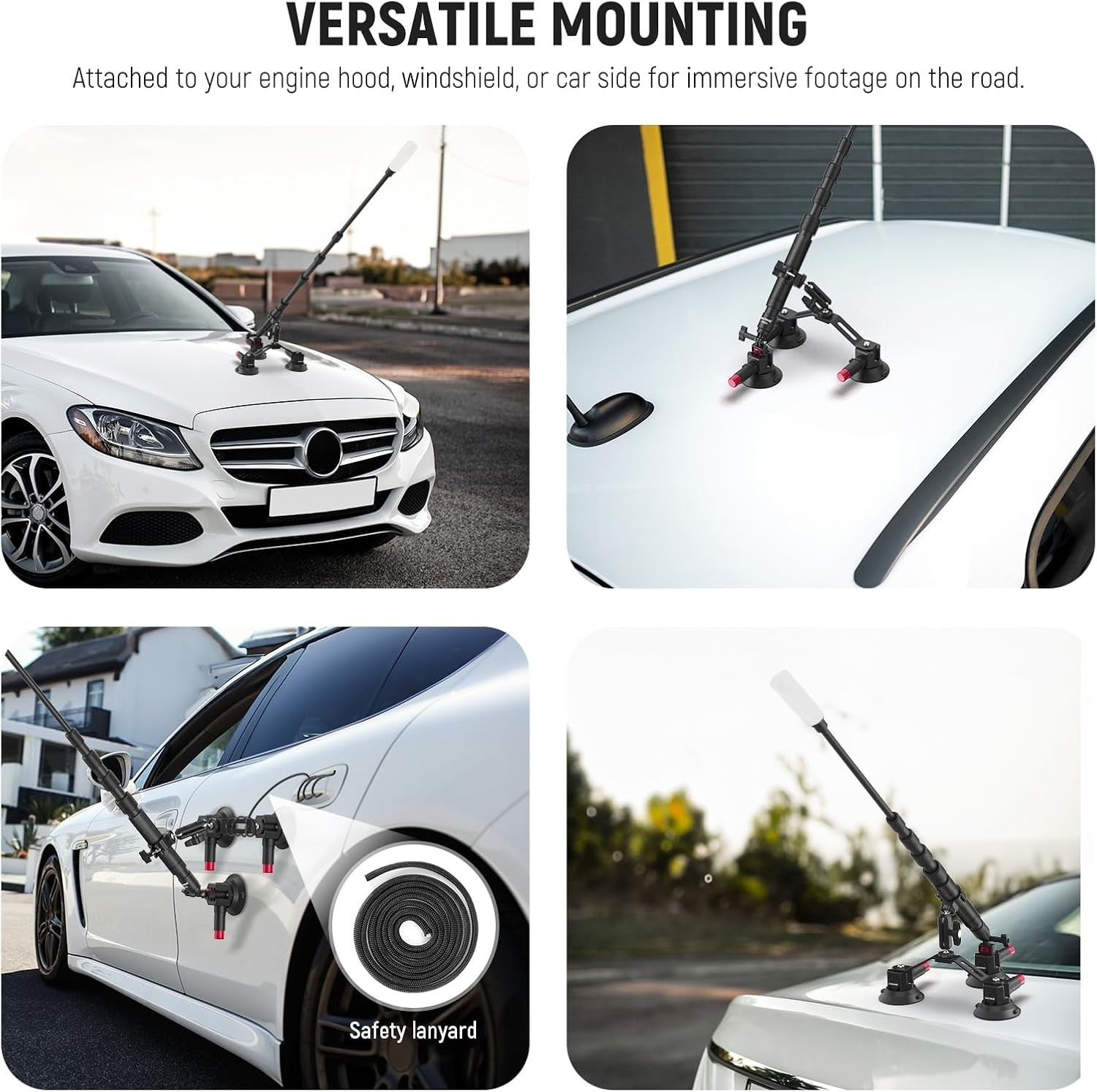 Triple Suction Cup Car Mount Compatible with Insta360 X5 X4 Gopro DJI OSMO 360 C
