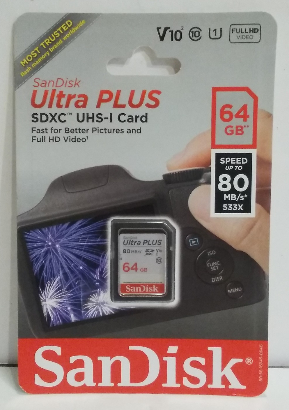 SanDisk Ultra PLUS 64GB SDXC UHS-I Memory Card 120MB/s Class 10