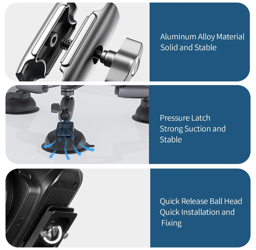 Telesin Three-Arm Suction Cup Camera Car Mount Heavy Duty Tripod Glass Auto