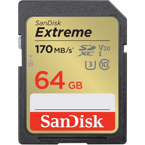 SANDISK 64GB Extreme SDXC UHS-I MemoryCard C10,U3,V30,4K,UHD,SD Card