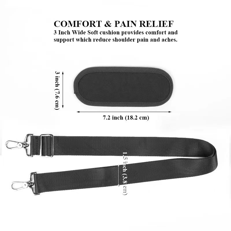 Shoulder Strap Adjustable Wide Soft Padded w Metal Hook for Laptop Travel Bag