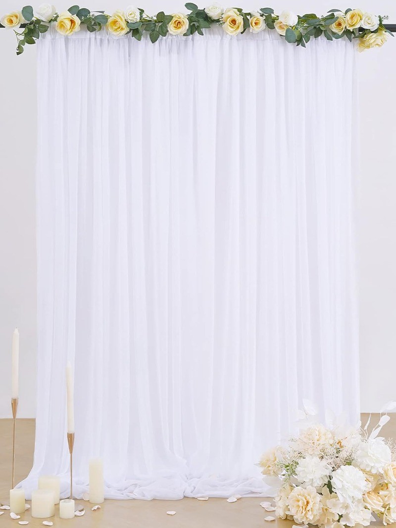 White Tulle Backdrop Curtain 5ft x7ft, Sheer Background for Wedding Baby Shower