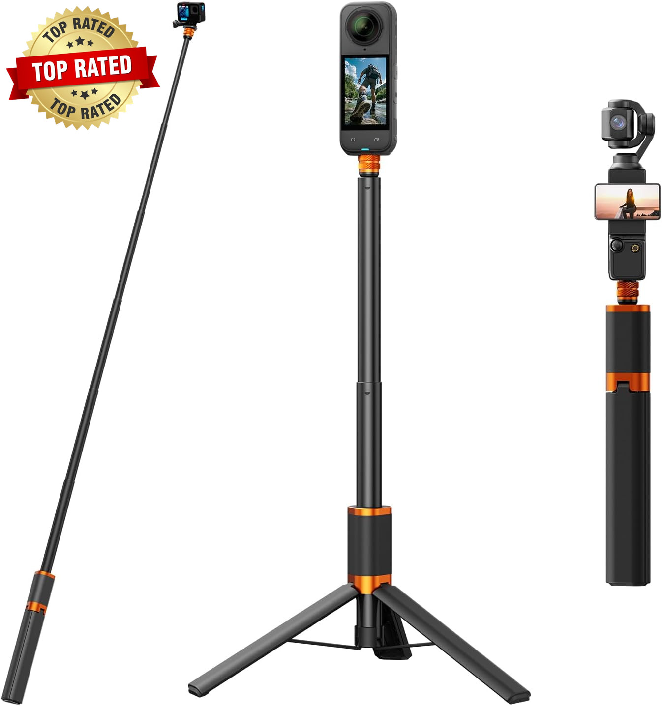 48In Invisible Selfie Stick Tripod for DJI Osmo Pocket 3 Insta360 X5/X4/X3 – Ext