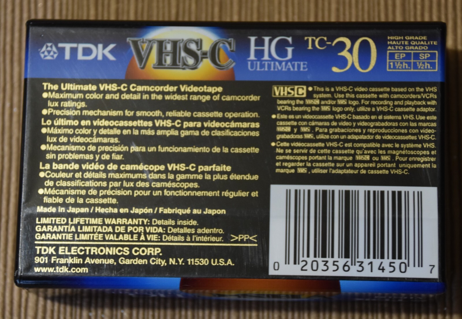 NOS TDK VHS-C HG Ultimate 30 Camcorder Cassette Blank Recording Tape