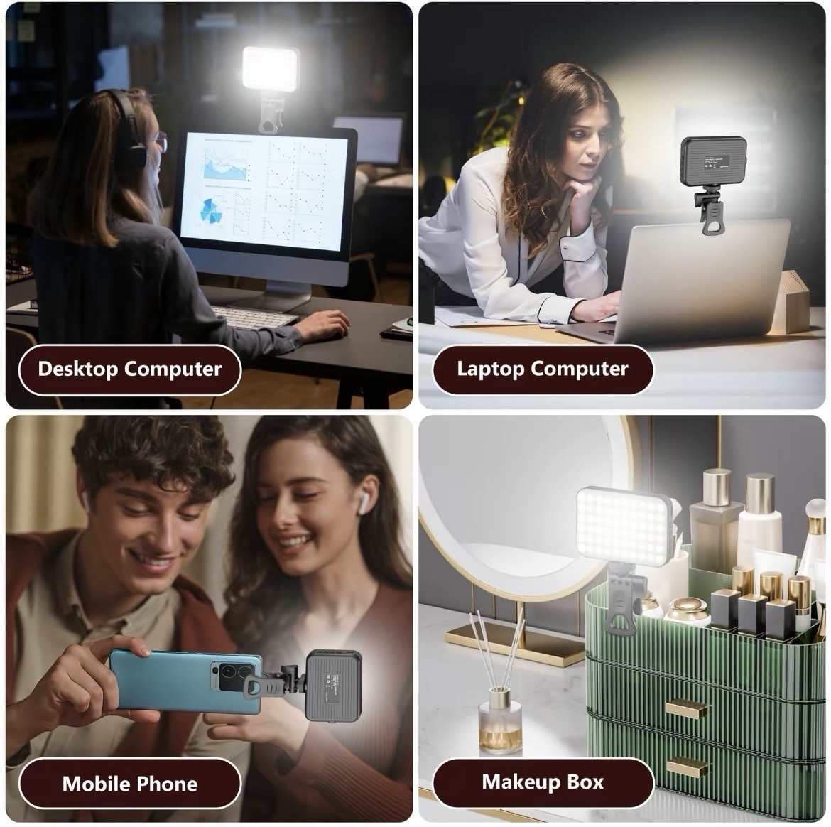 Rechargeable LED Selfie Light Clip On Phone Laptop Tablet Video Conference