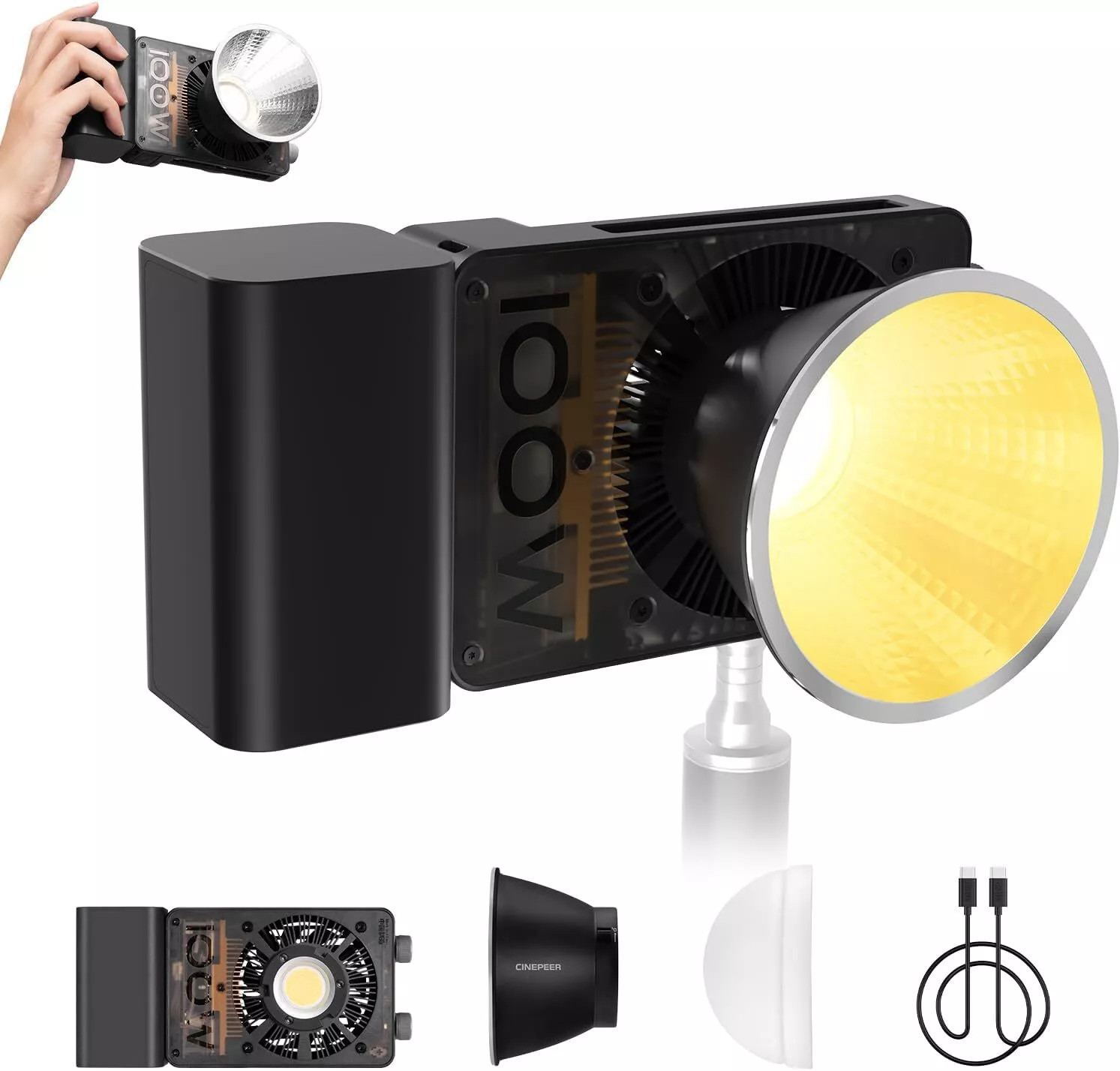 ZHIYUN CINEPEER CX100 100W COB Bi-Color LED Video Light Built-in 4500mAh Battery