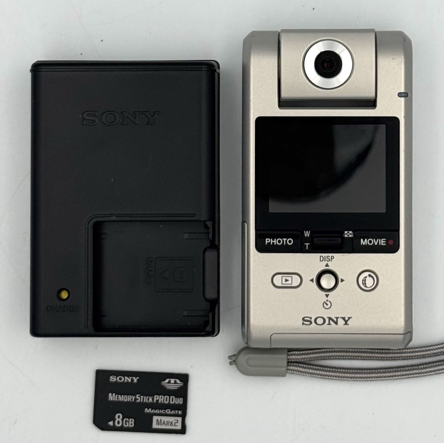 Sony Webbie HD MHS-PM1 Digital Camera Camcorder Silver w/ 8GB Memory/ Charger