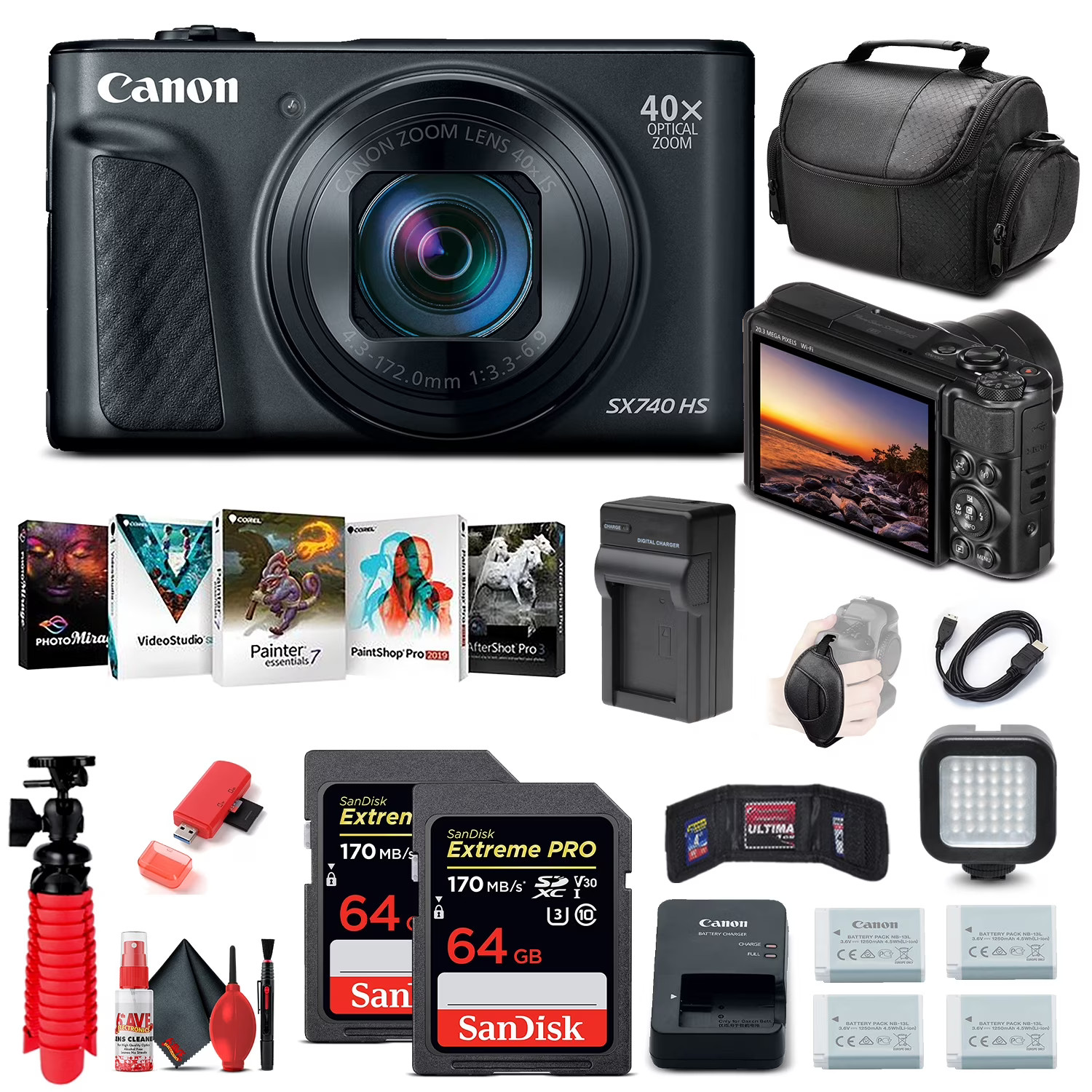 Canon PowerShot SX740 HS Digital Camera (Black) (2955C001) + 64GB Card Advanced