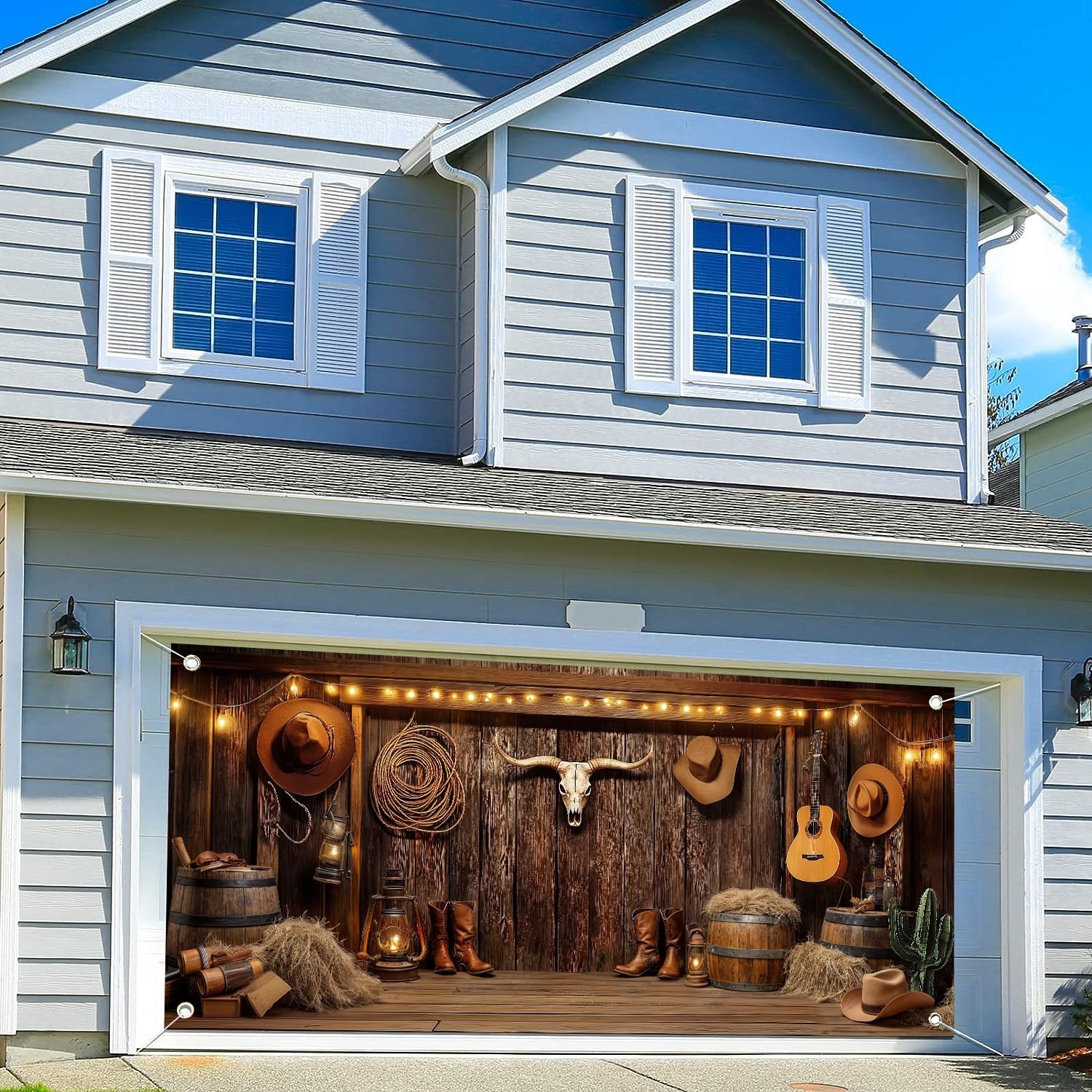 Western Cowboy Garage Door Cover Banner Decorations Backdrop Wild West Wooden…
