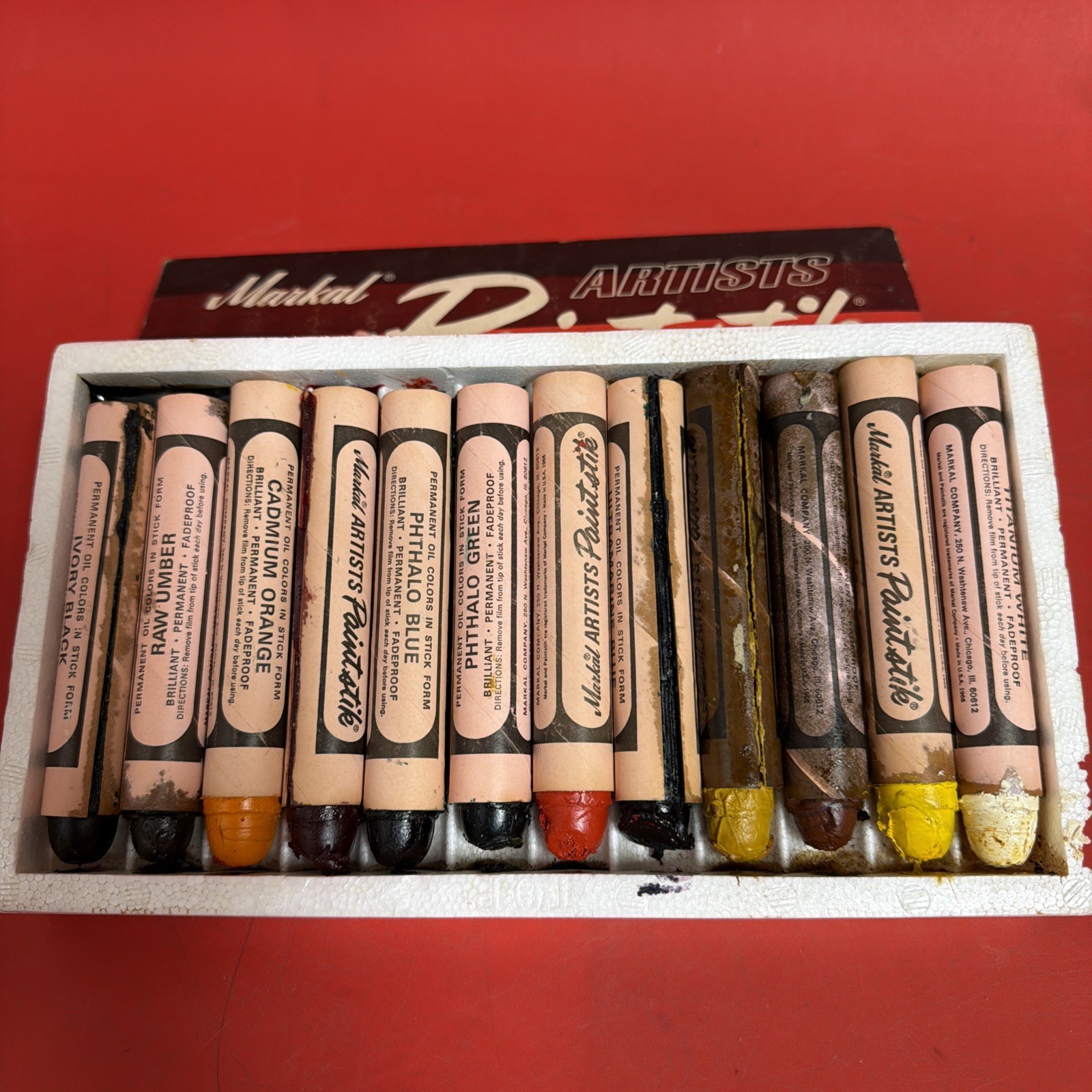 Vintage 1966 Markal Artists Paintstik AP-100 Oil Paint Stick Set 12 Colors