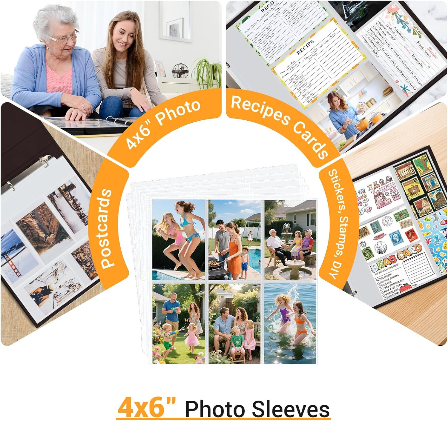 4×6 Photo Album Refill Pages for 3 Ring Binder, 20 Pack Vertical Clear Plastic P