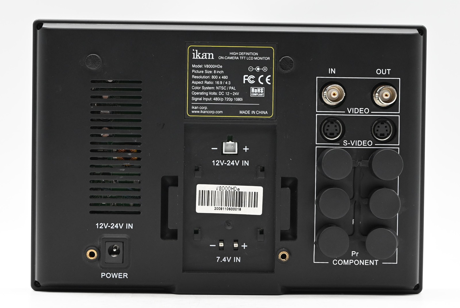 ikan V-8000HD 8″ TFT LCD Monitor, 16:9, 1080i/720p Support #018