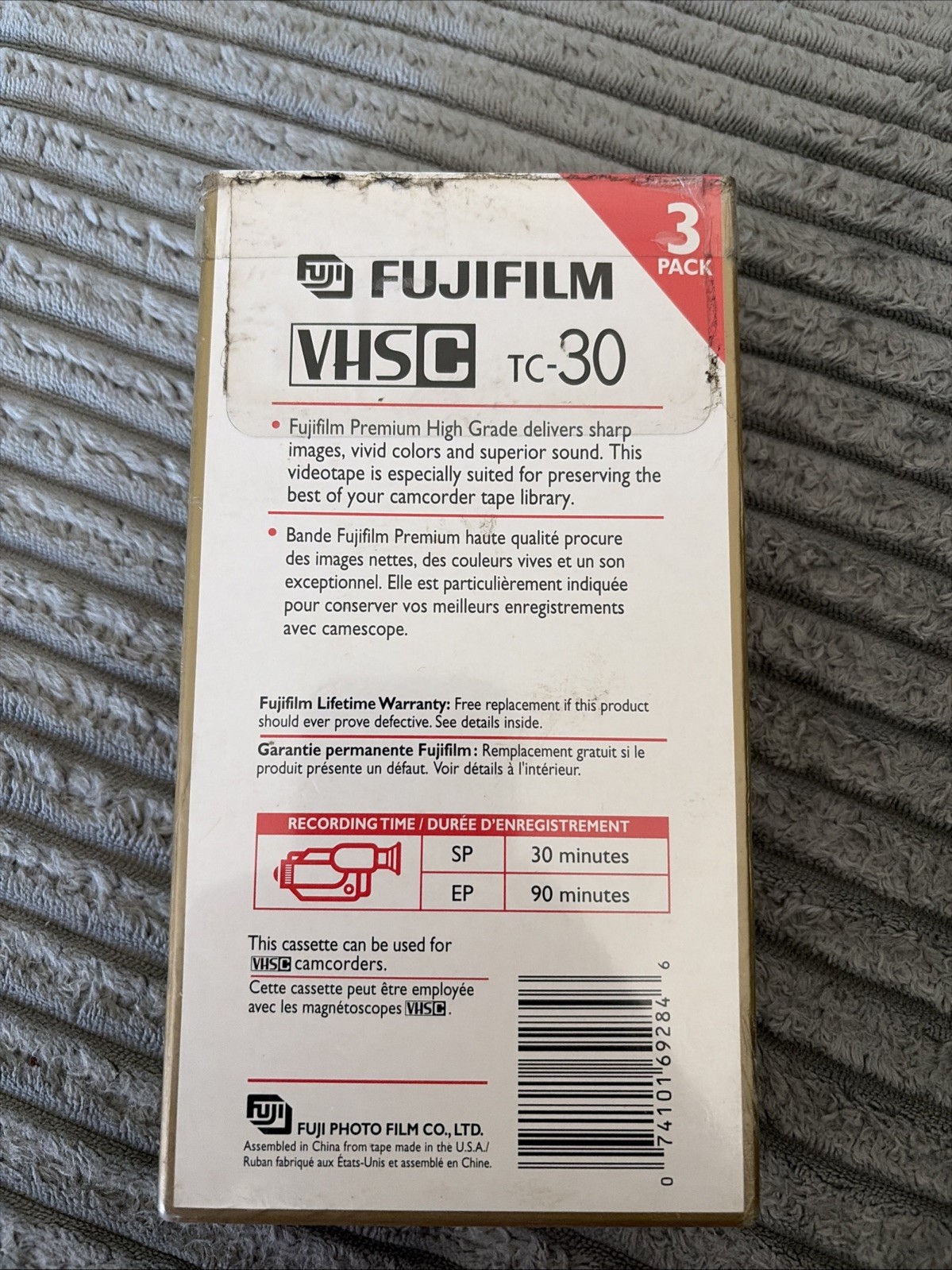 Lot of 3 Fujifilm Pro VHS-C Blank Premium Camcorder Tapes TC-30 NEW SEALED