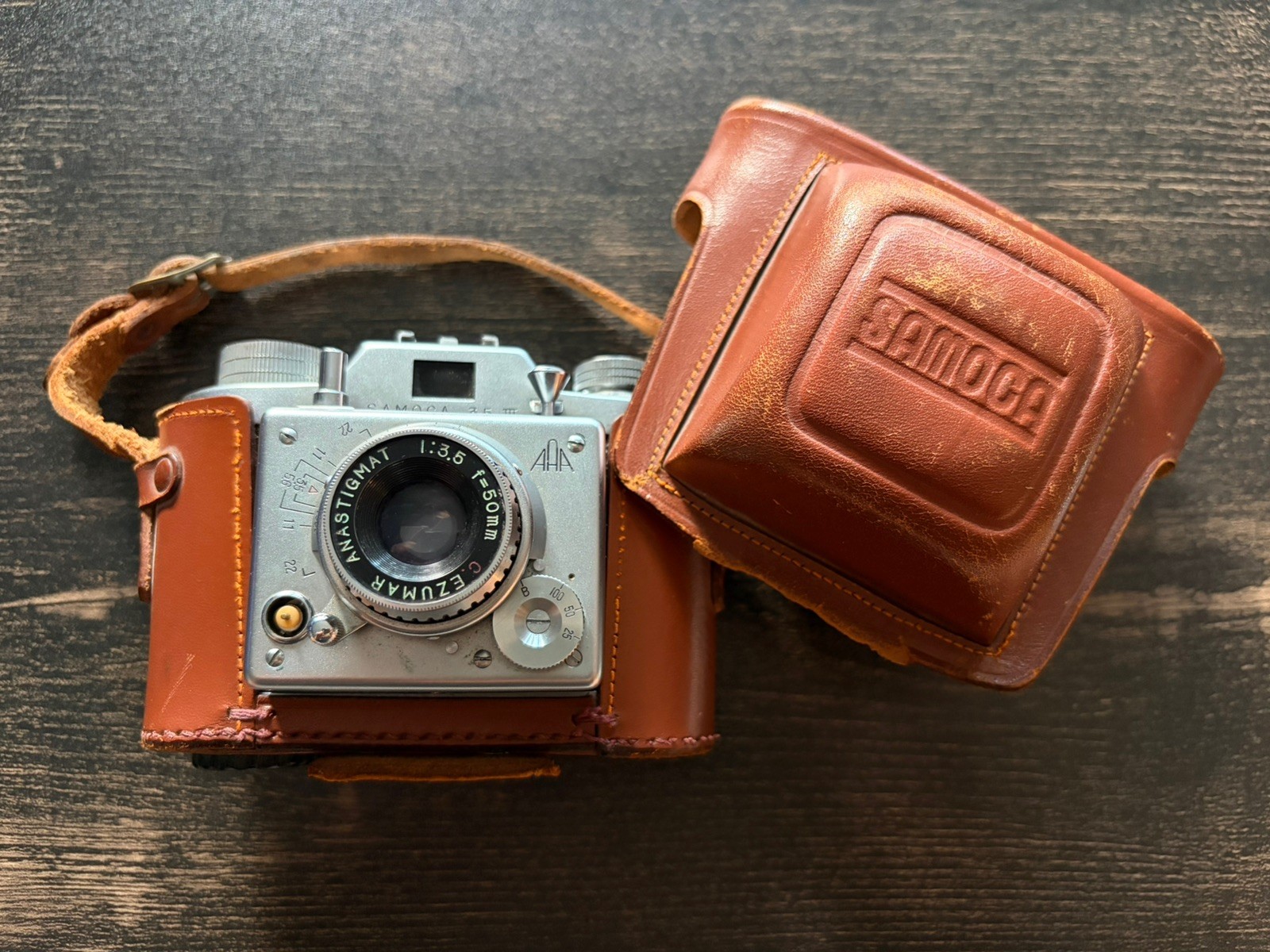 Vintage 1950s Samoca 35 IIIA Rangefinder Camera w/ Leather Case Japan Untested