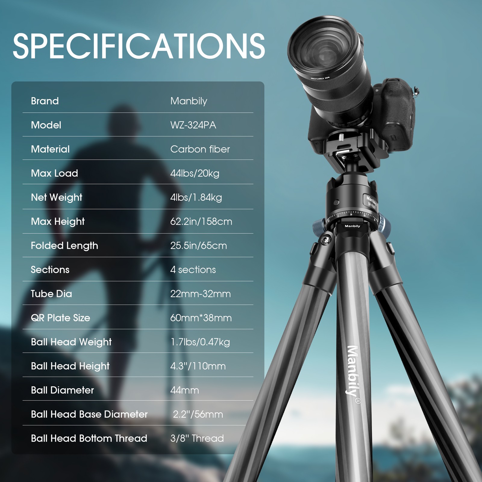 Manbily Tripod for Shooting & Camera Picatinny Arca Swiss Adapter 360° NEW