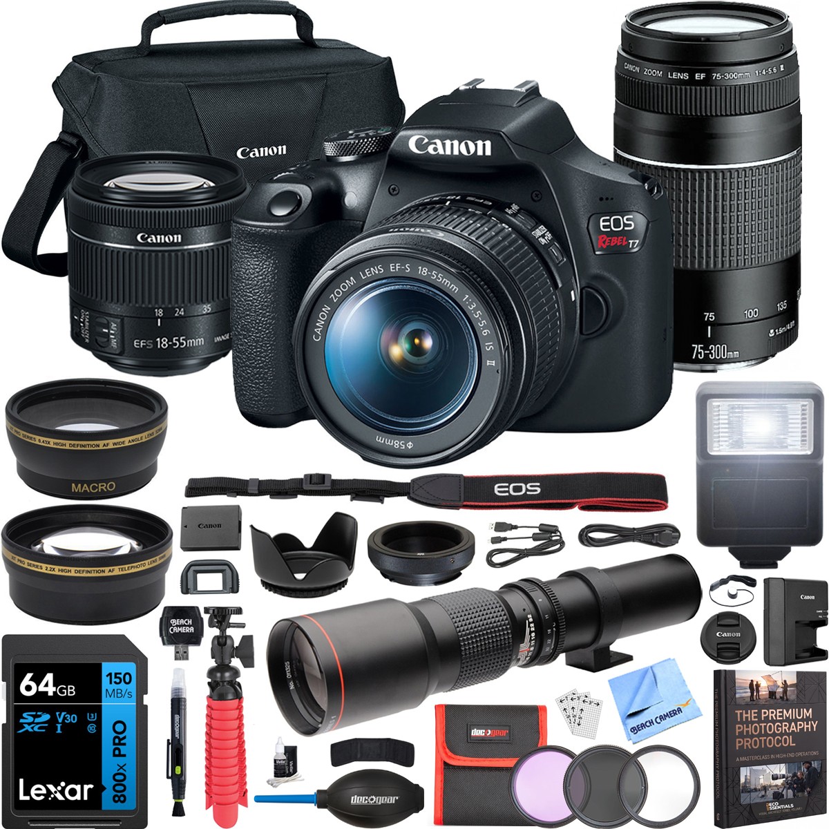 Canon EOS Rebel T7 DSLR Camera w/ 18-55mm IS II + 75-300mm III Dual Lens Pro Kit