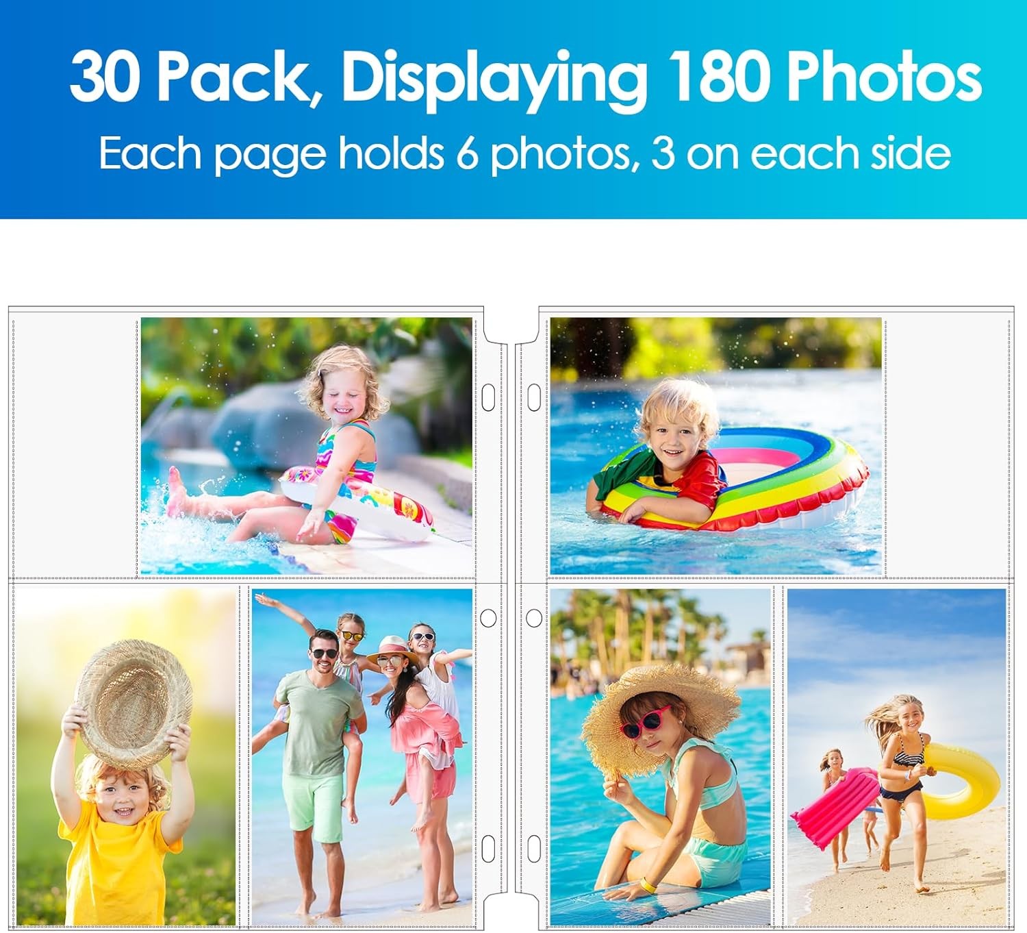 MaxGear 30 Pack 4×6 Photo Sleeves for 3 Ring Binder (180 Pictures), Heavy-Duty