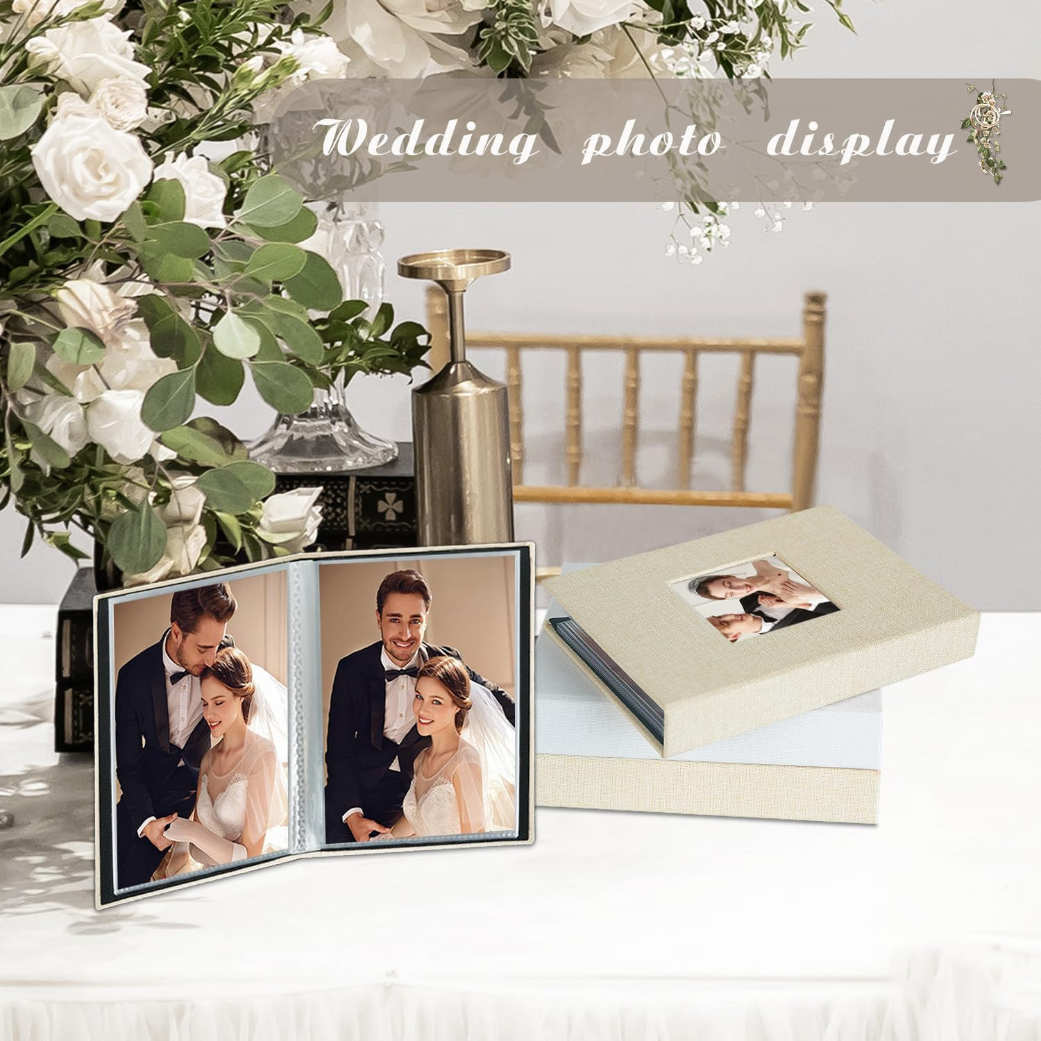Mini Photo Album 4X6 50 Pockets 2 Pack, Linen Cover with Front Window Album Each