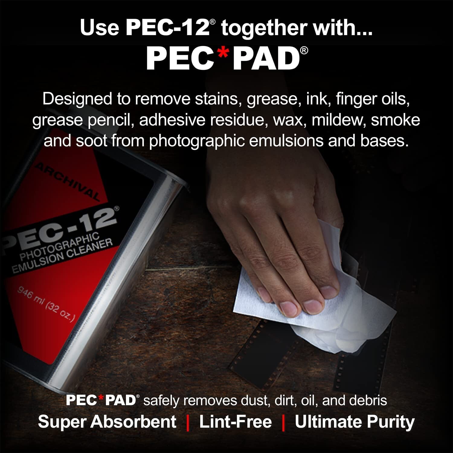 PEC-12 2oz Emulsion Cleaner & PEC-PAD Non-Abrasive 100PK Wipes 4″x4″ PHOTOSOL