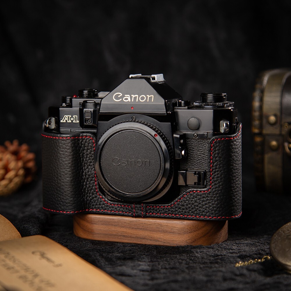 NEW Genuine Leather Half Camera Case Bag Cover With Handle For Canon A1 A-1